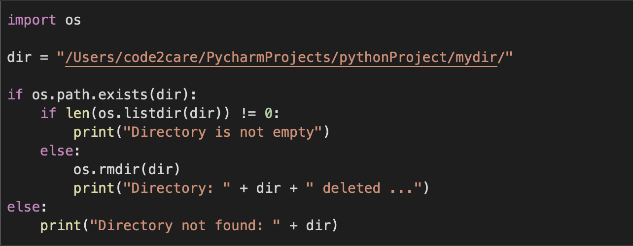 How to delete a dir or folder using Python code